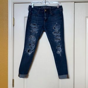 low wasted american eagle skinny jeans